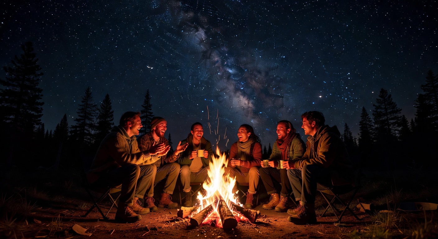 Campfire storytelling in Iceland wilderness